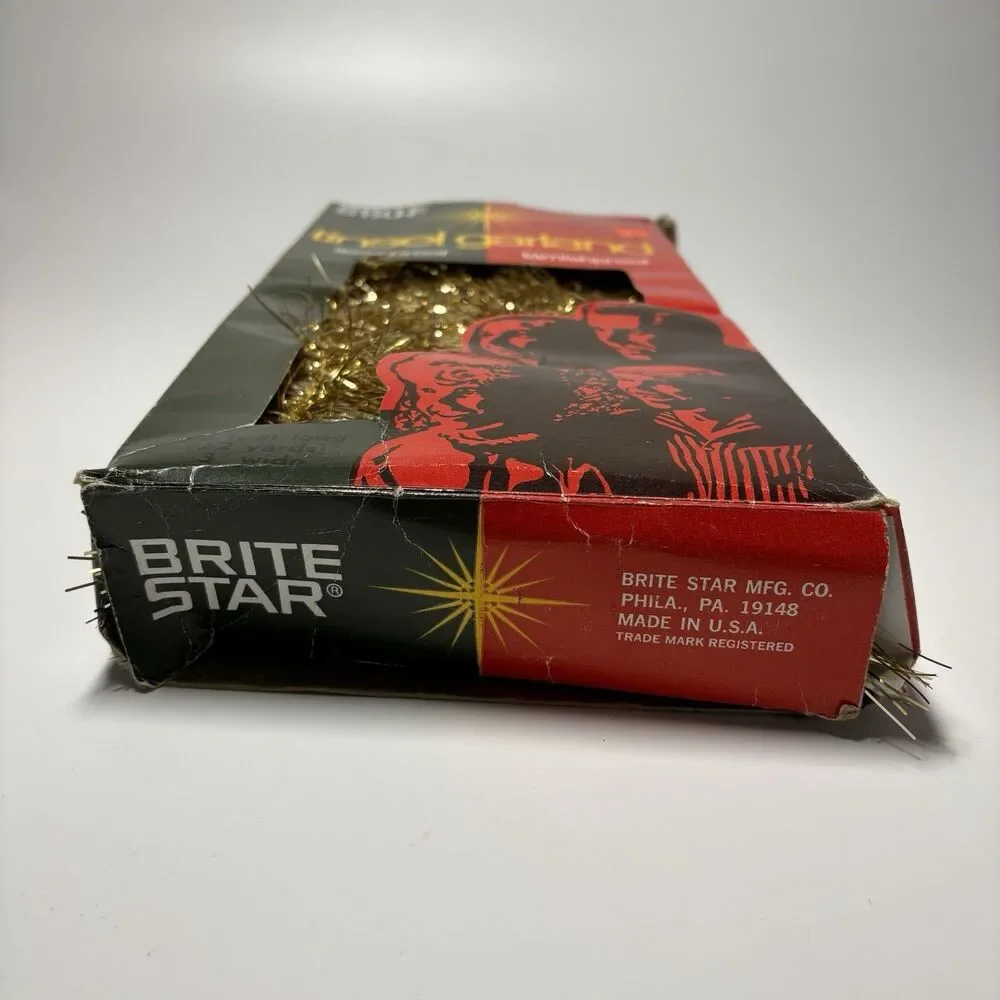 Vintage Brite Star Tinsel Garland Gold Christmas Flameproof 66” USA